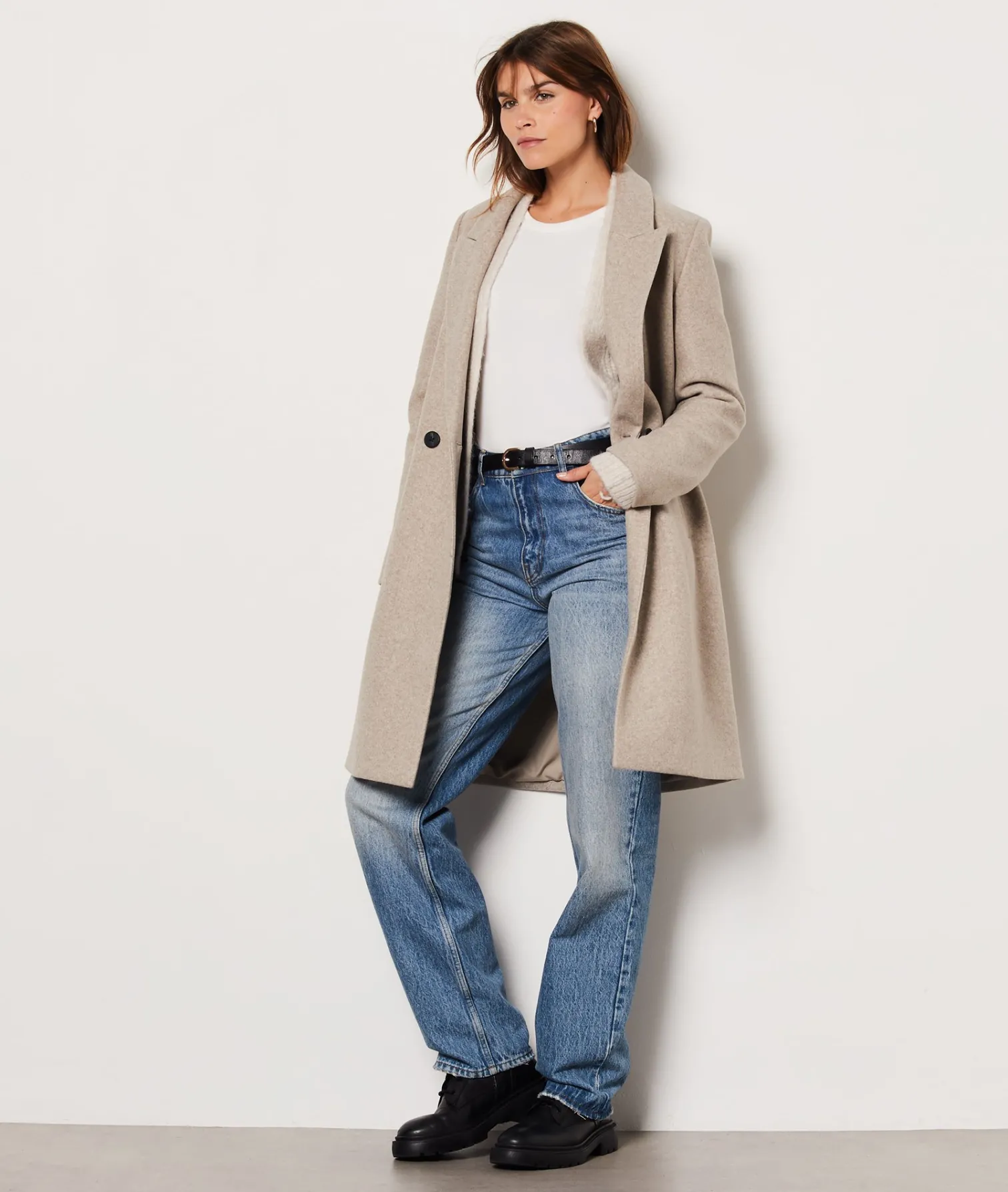 Etam Manteau long boutonné avec laine BEIGE Online