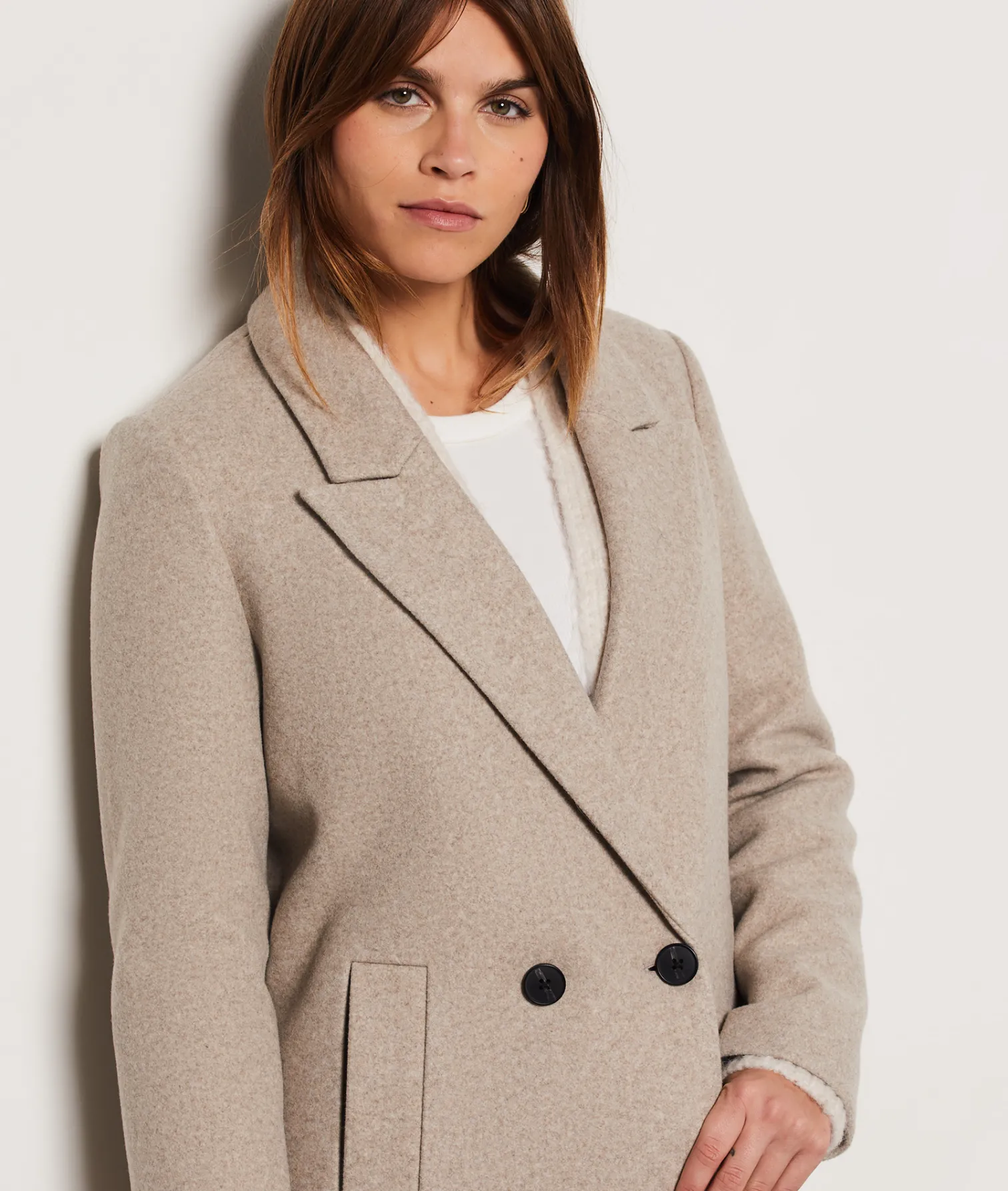 Etam Manteau long boutonné avec laine BEIGE Online
