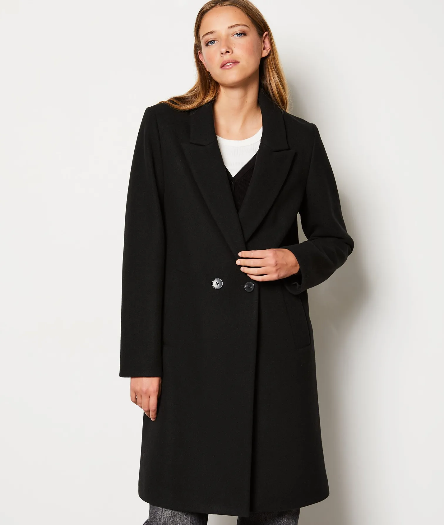 Etam Manteau long boutonné avec laine NOIR Outlet