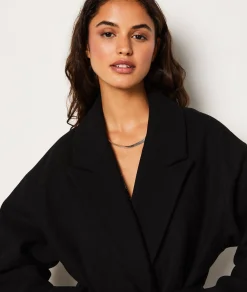 Etam Manteau long ceinturé avec laine NOIR Discount