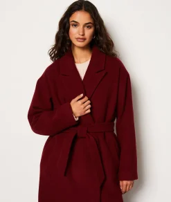 Etam Manteau long ceinturé avec laine BORDEAUXGRENAT Clearance