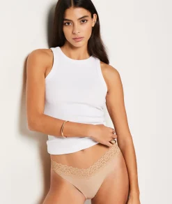 Etam Microfiber And Lace Thong LINEN Sale