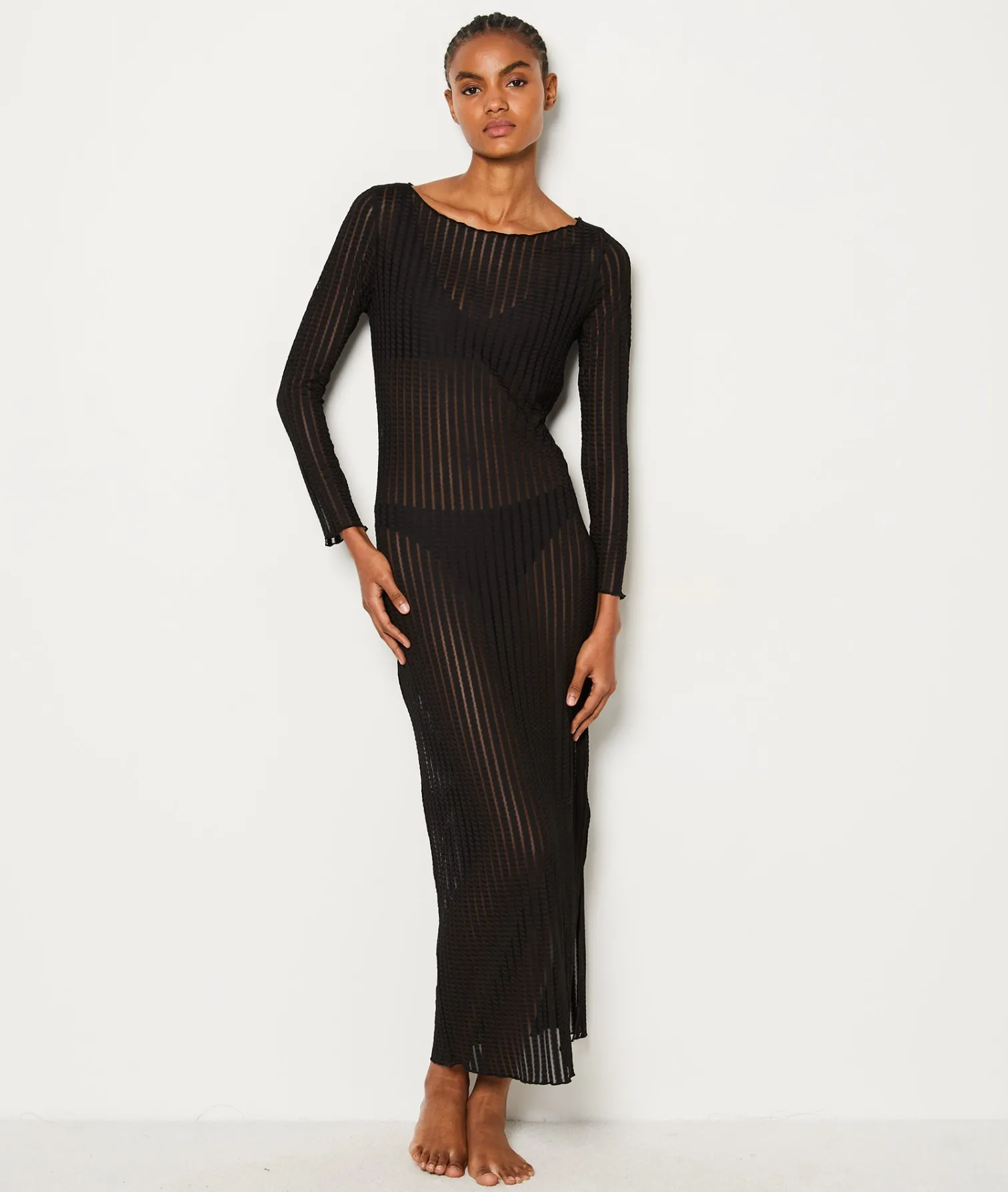 Etam Nuisette longue rayures transparentes NOIR Best