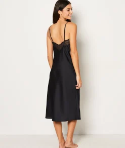 Etam Nuisette longue satinée décolleté dentelle NOIR Cheap