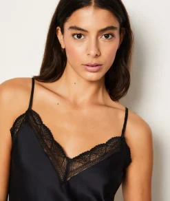 Etam Nuisette longue satinée décolleté dentelle NOIR Cheap