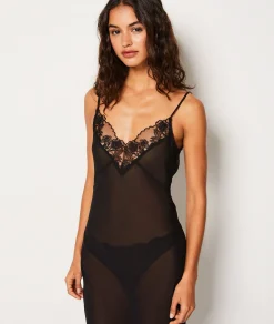 Etam Nuisette longue transparente décolleté dentelle NOIR Flash Sale