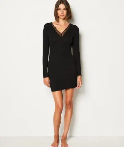 Etam Nuisette manches longues avec cachemire en maille thermique NOIR Flash Sale