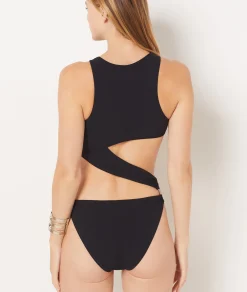 Etam One-Piece Swimsuit with Ring Detail and Side Cut-Out BLACK Flash Sale