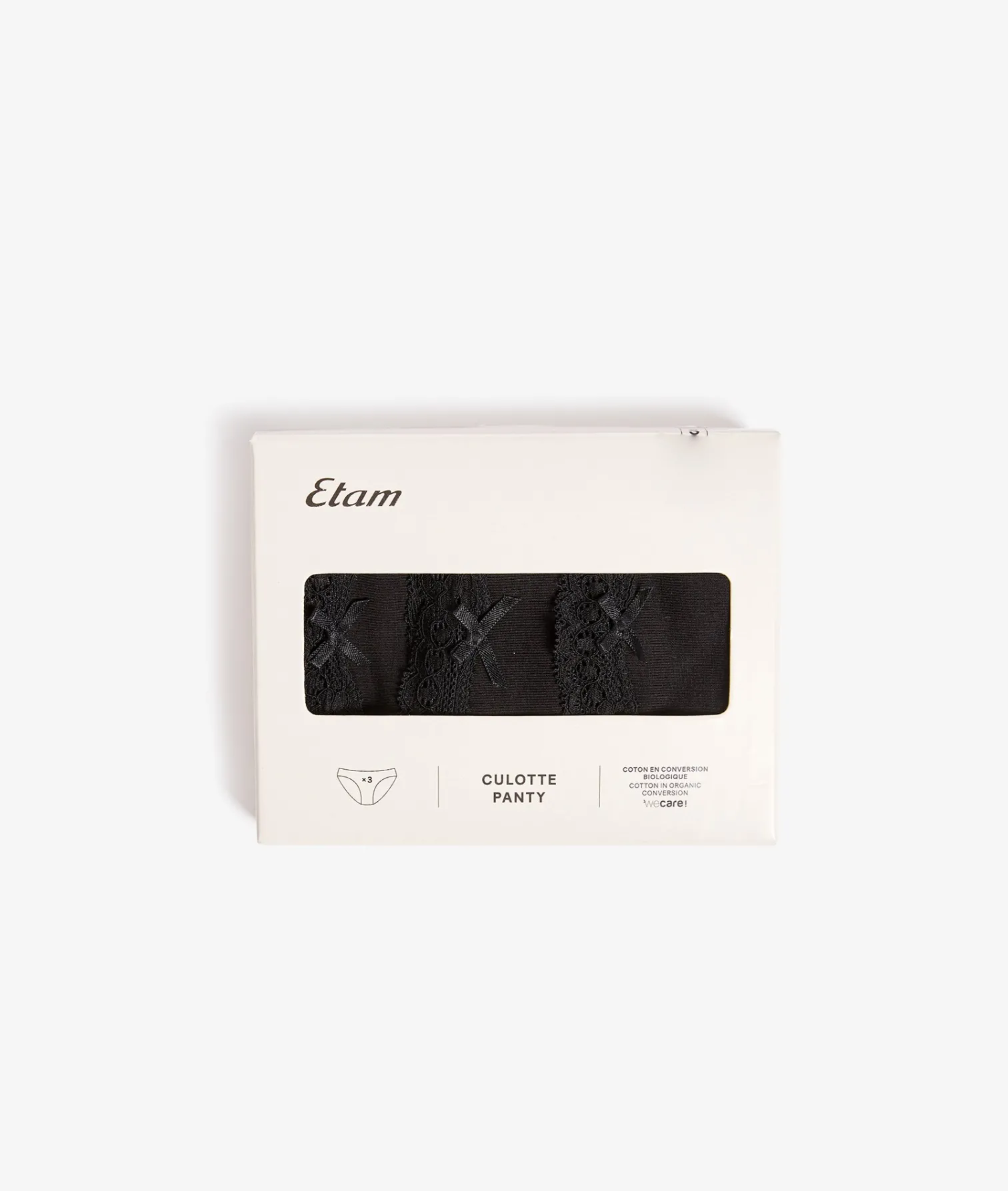 Etam 3-Pack of Cotton and Lace Briefs BLACK Outlet