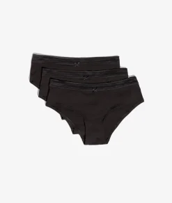 Etam 3-Pack of Organic Cotton & Lace Shorties NOIR Fashion