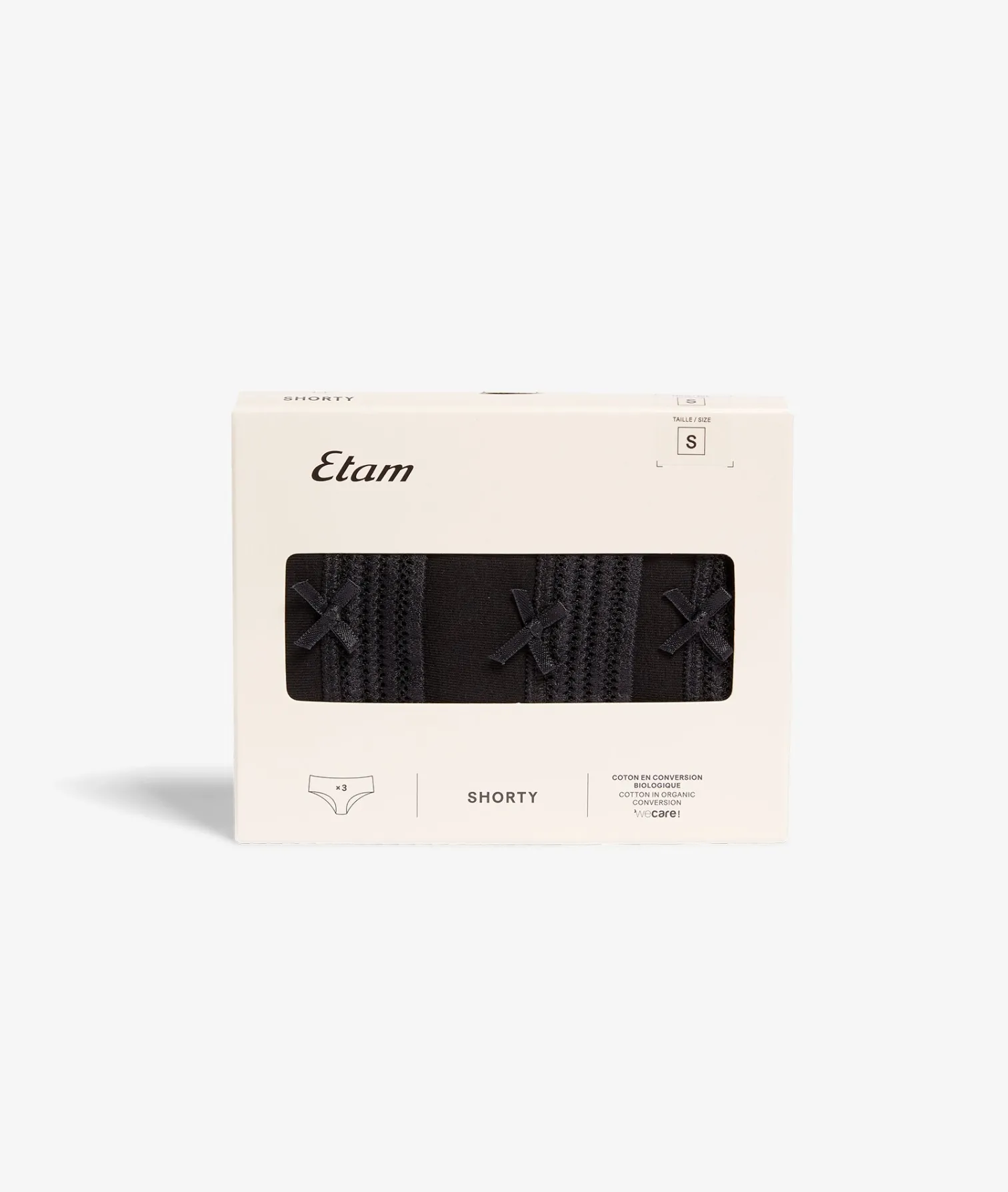 Etam 3-Pack of Organic Cotton & Lace Shorties NOIR Fashion