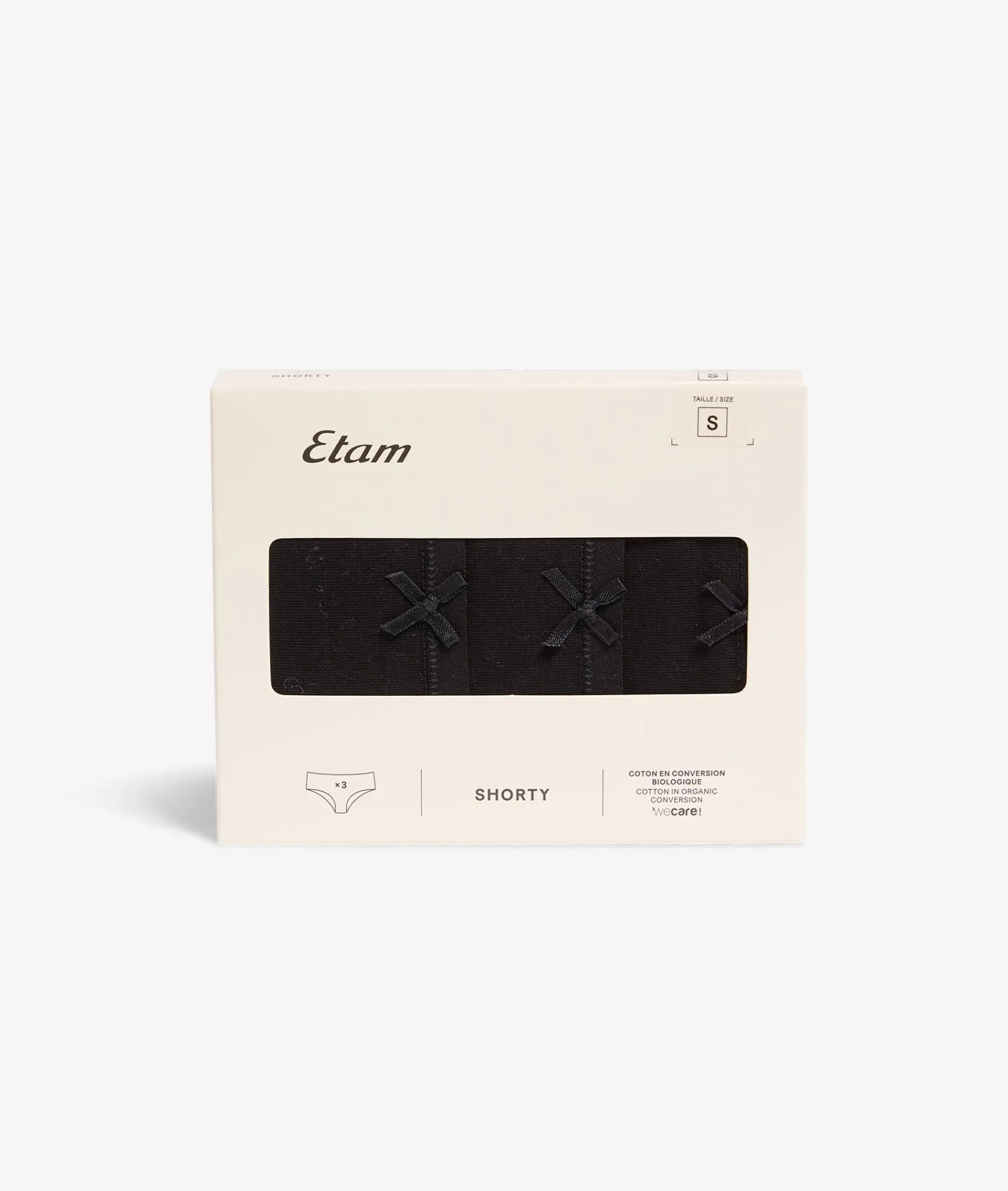 Etam 3-Pack of Organic Cotton Shorties BLACK Store