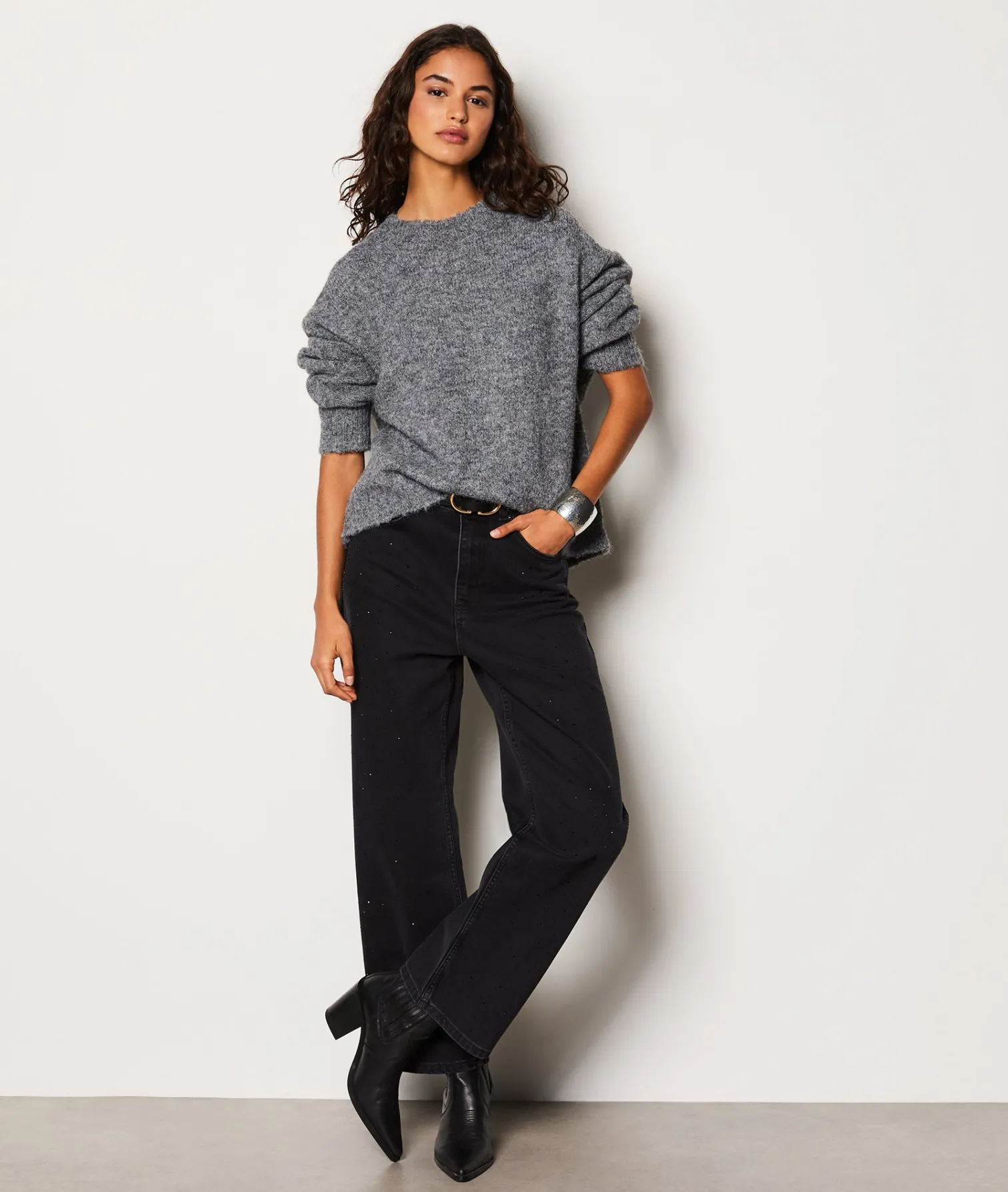 Etam Pantalon coupe droite à strass NOIR Discount