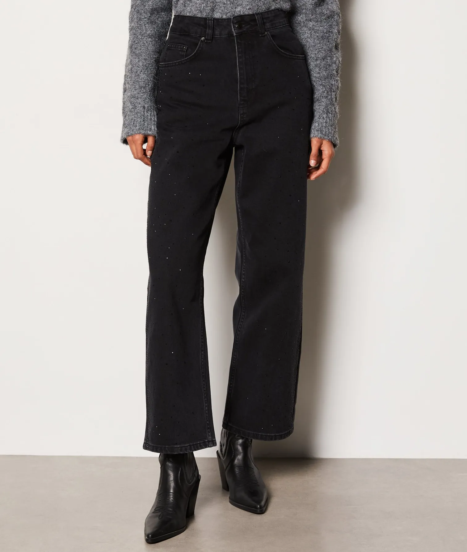 Etam Pantalon coupe droite à strass NOIR Discount