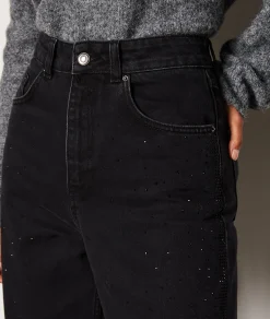 Etam Pantalon coupe droite à strass NOIR Discount