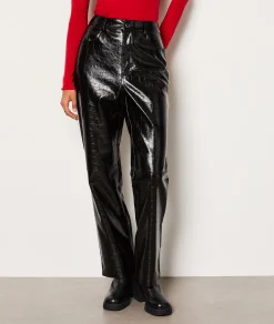Etam Pantalon coupe droite en simili cuir NOIR Flash Sale