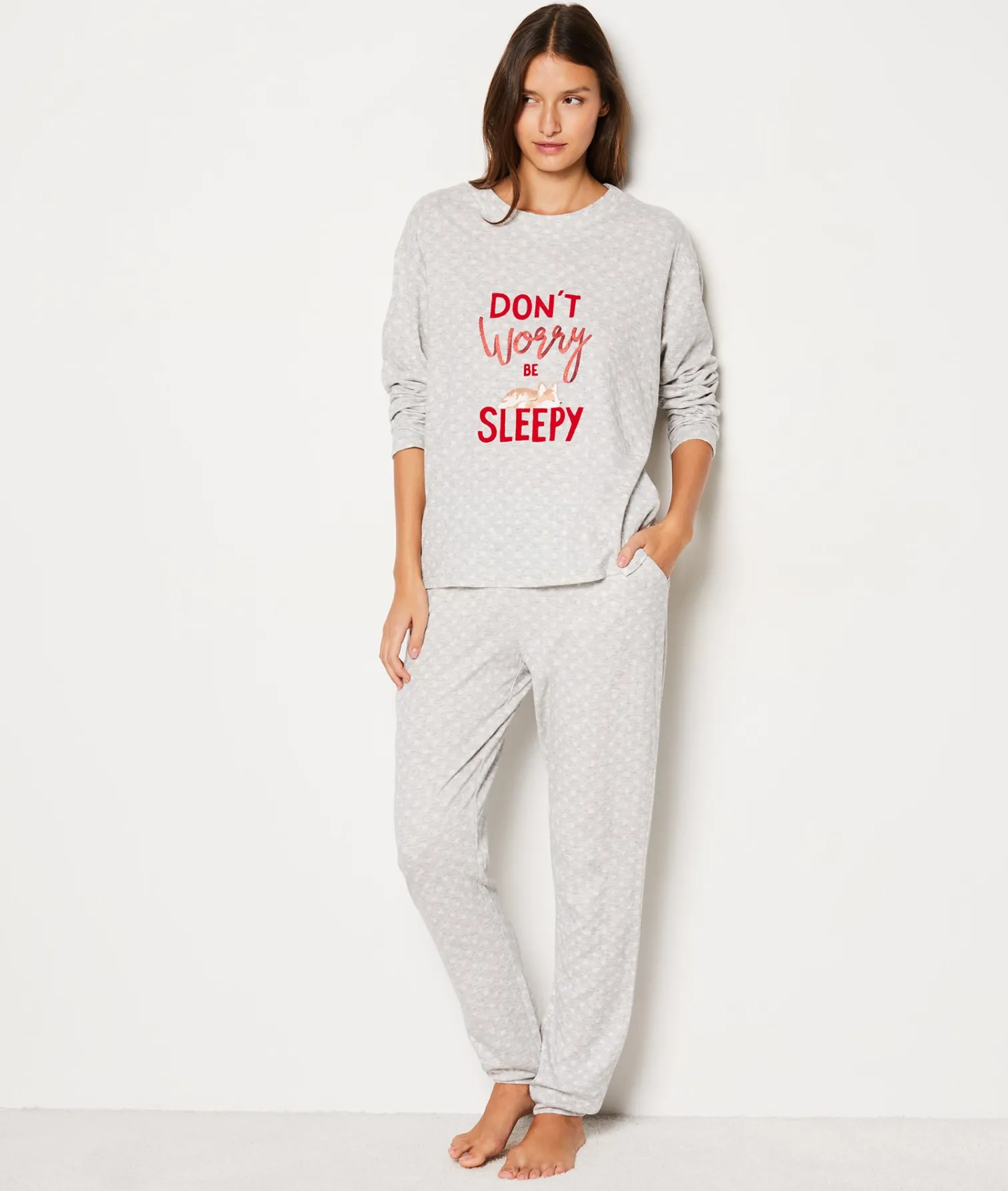 Etam Pantalon de pyjama en coton imprimé GRIS Best