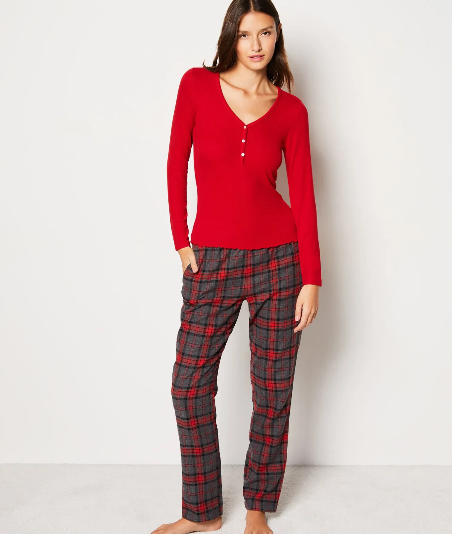 Etam Pantalon de pyjama en coton à carreaux GRIS Shop