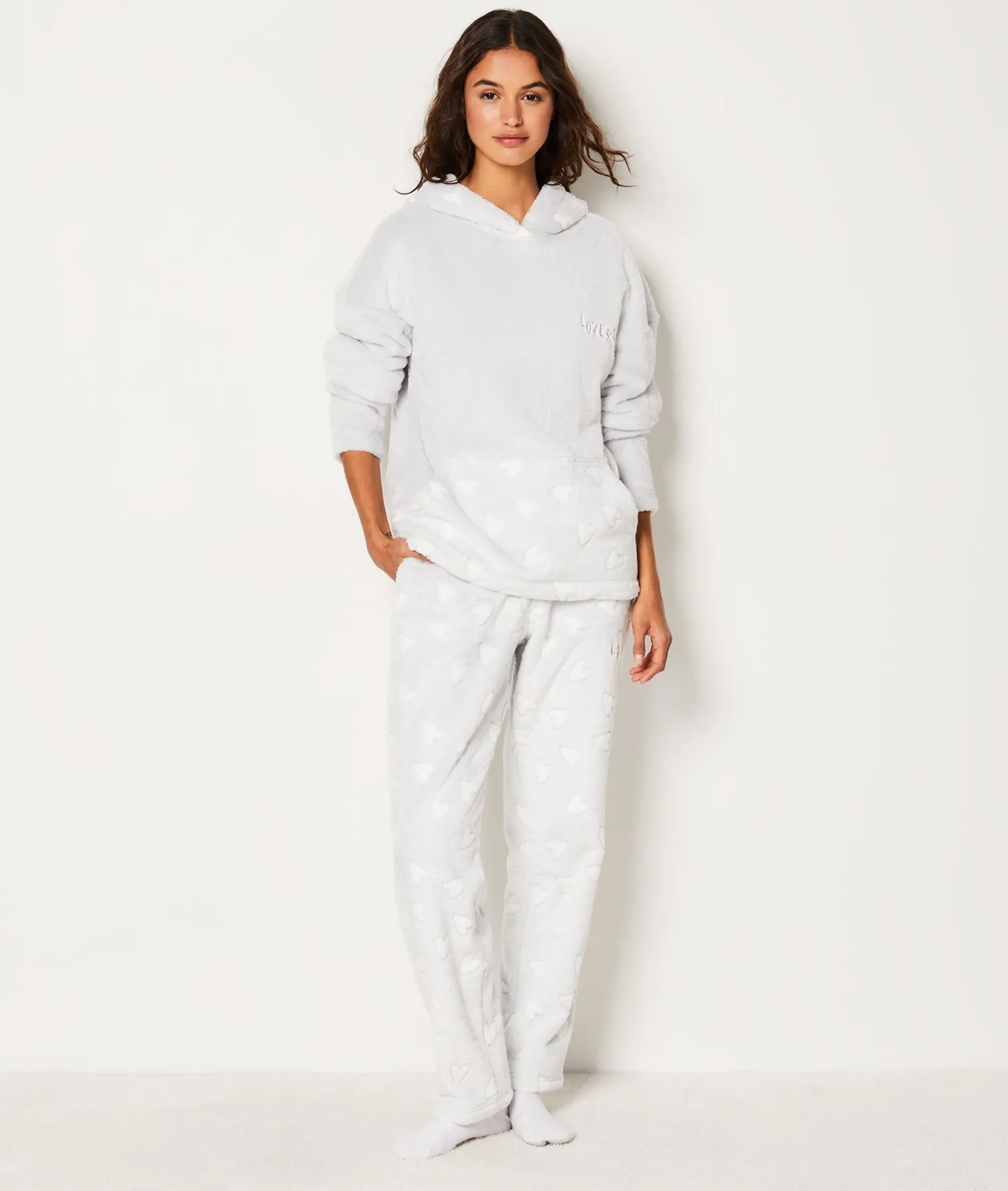Etam Pantalon de pyjama polaire à cœurs GRIS Outlet