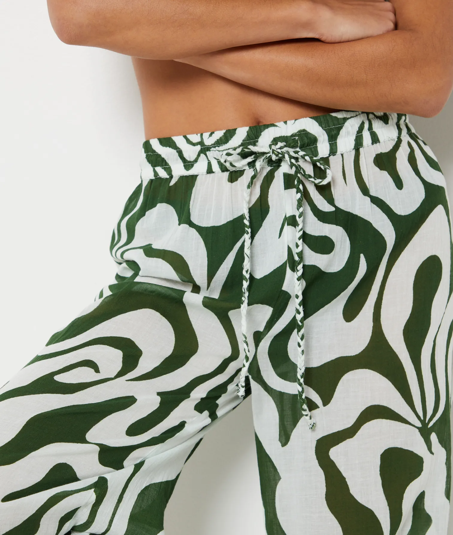 Etam Patterned Cotton Beach Trousers WHITE Hot