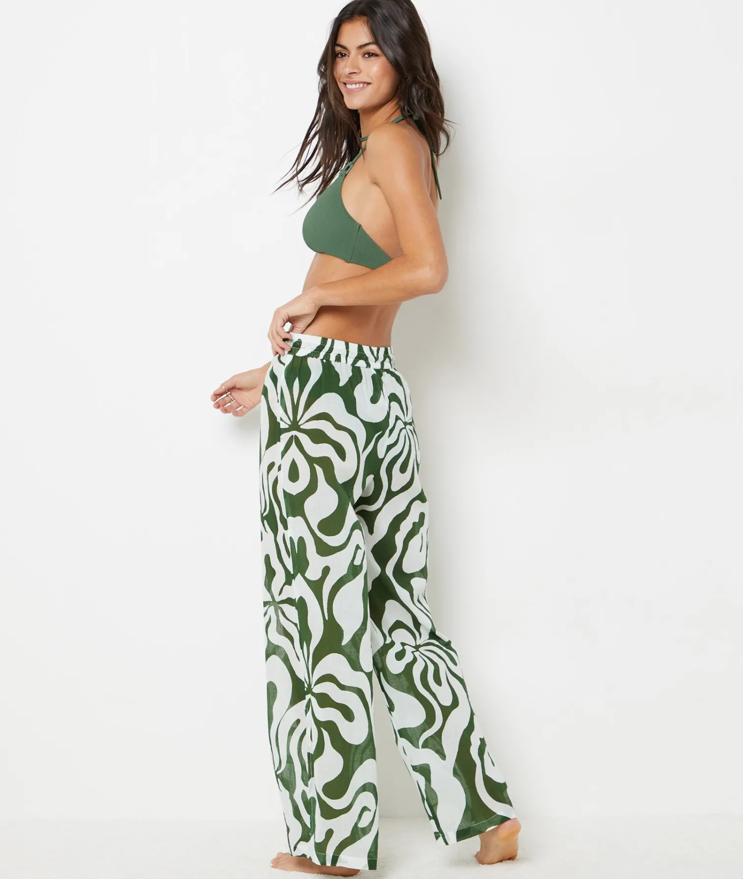 Etam Patterned Cotton Beach Trousers WHITE Hot