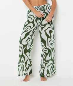Etam Patterned Cotton Beach Trousers WHITE Hot