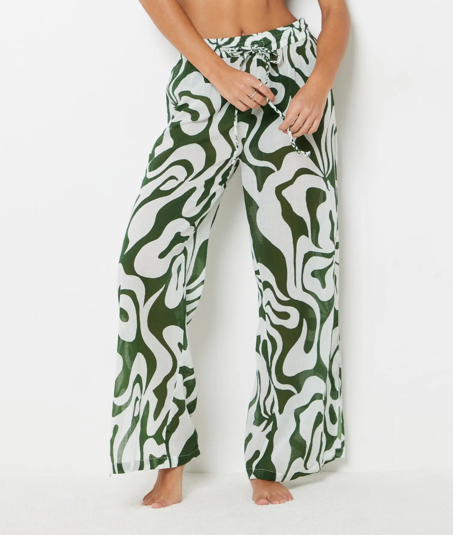 Etam Patterned Cotton Beach Trousers WHITE Hot