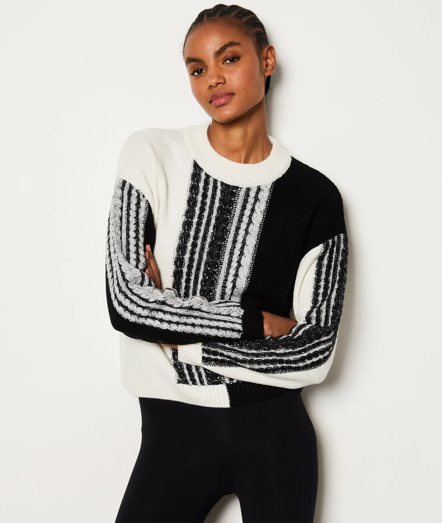 Etam Patterned Crew Neck Sweater ECRU Fashion