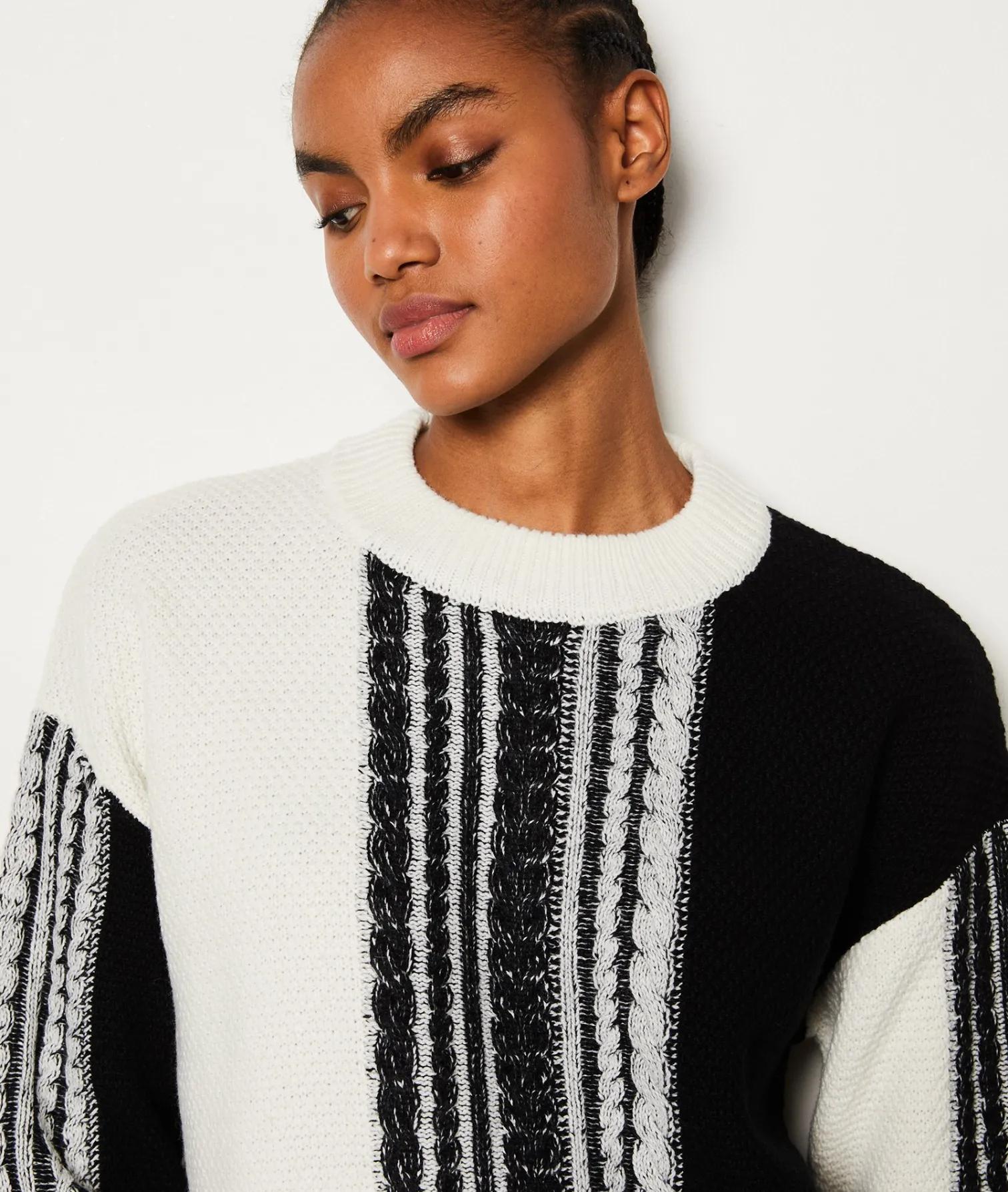 Etam Patterned Crew Neck Sweater ECRU Fashion
