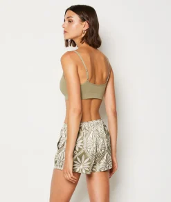 Etam Patterned Satin Pyjama Shorts GREENBACKGROUNDPRINT Hot
