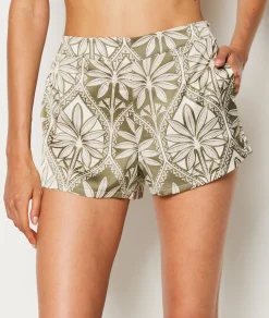 Etam Patterned Satin Pyjama Shorts GREENBACKGROUNDPRINT Hot
