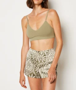 Etam Patterned Satin Pyjama Shorts GREENBACKGROUNDPRINT Hot