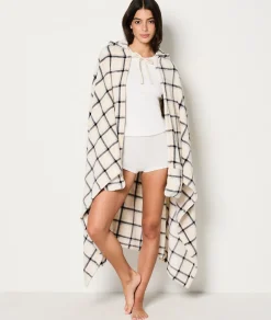 Etam Plaid cape en polaire à carreaux IMPFDECRU Hot
