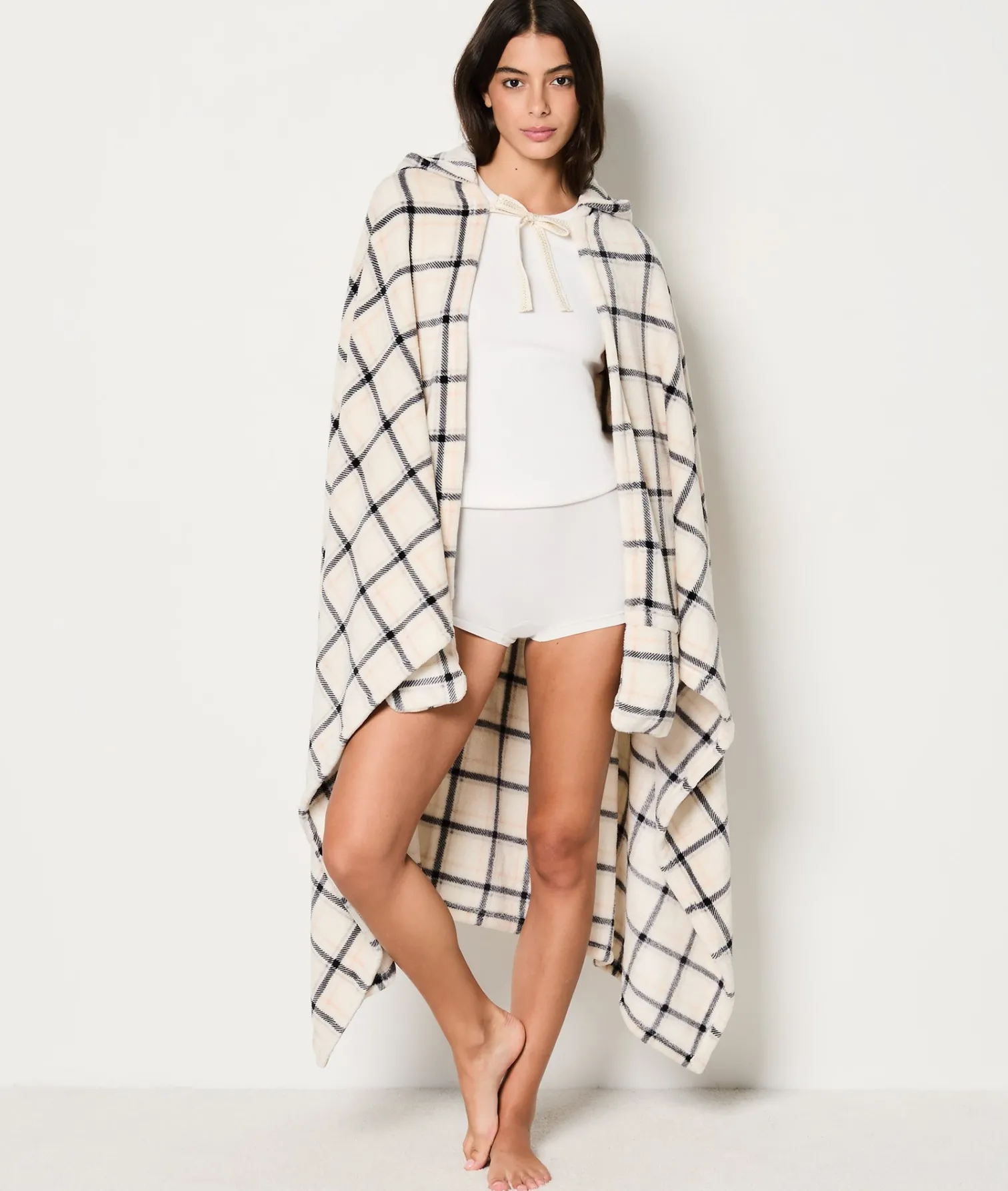 Etam Plaid cape en polaire à carreaux IMPFDECRU Hot
