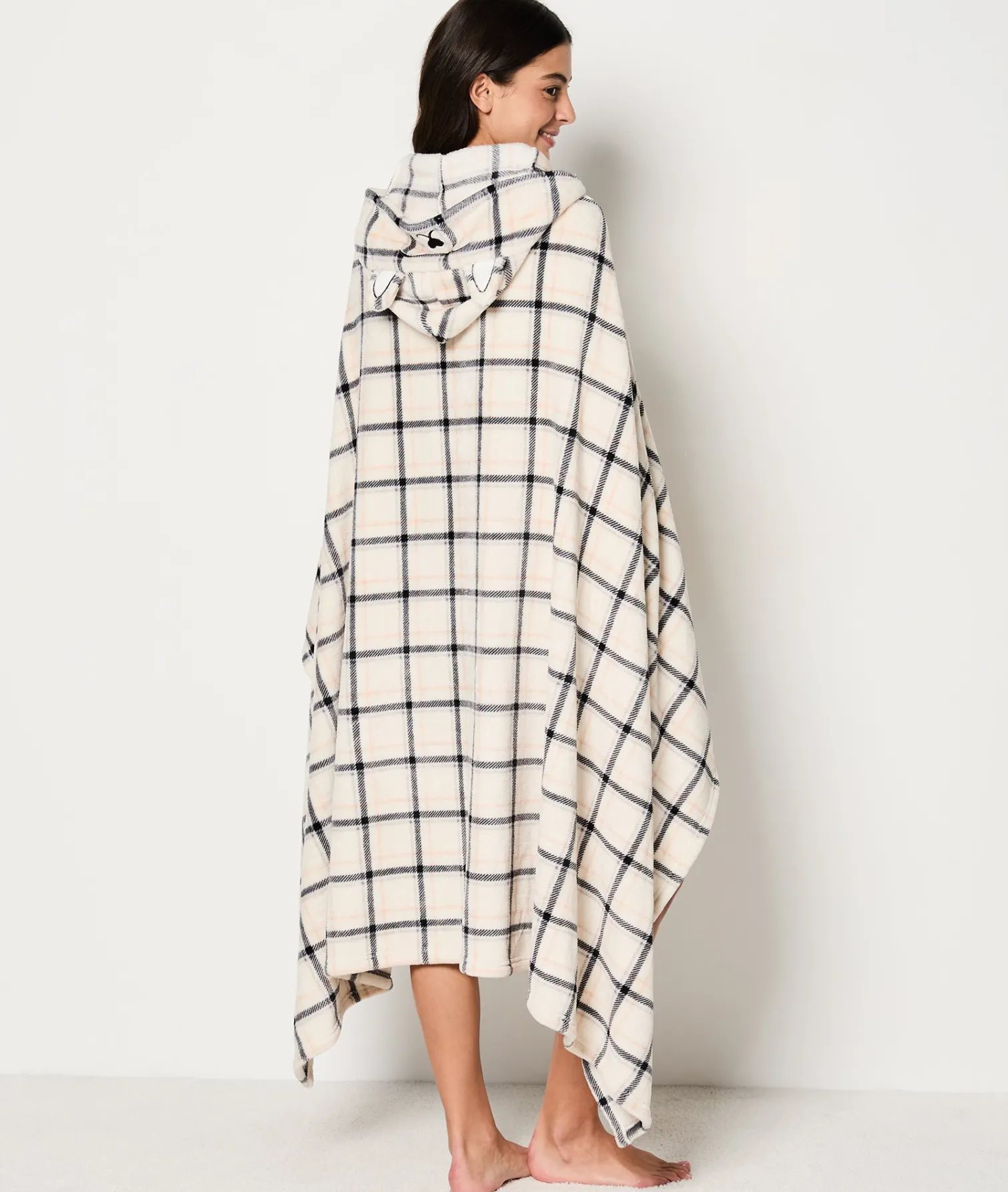 Etam Plaid cape en polaire à carreaux IMPFDECRU Hot