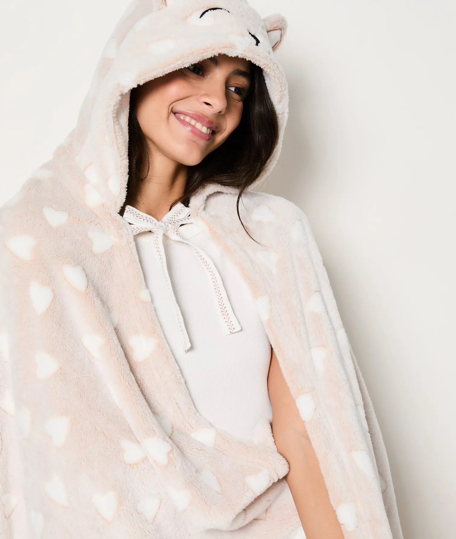Etam Plaid cape en polaire à motifs cœur ECRU Cheap