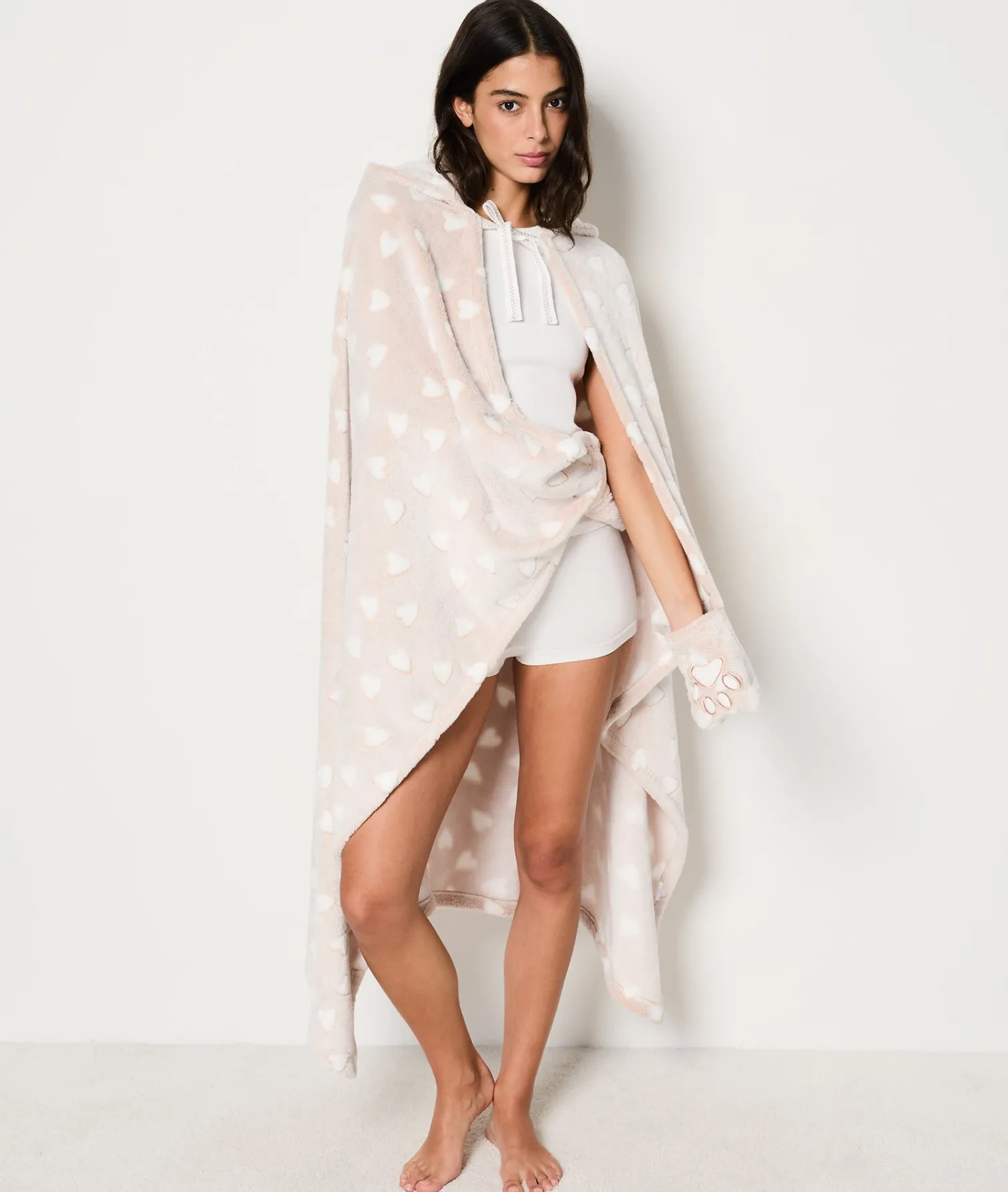 Etam Plaid cape en polaire à motifs cœur ECRU Cheap