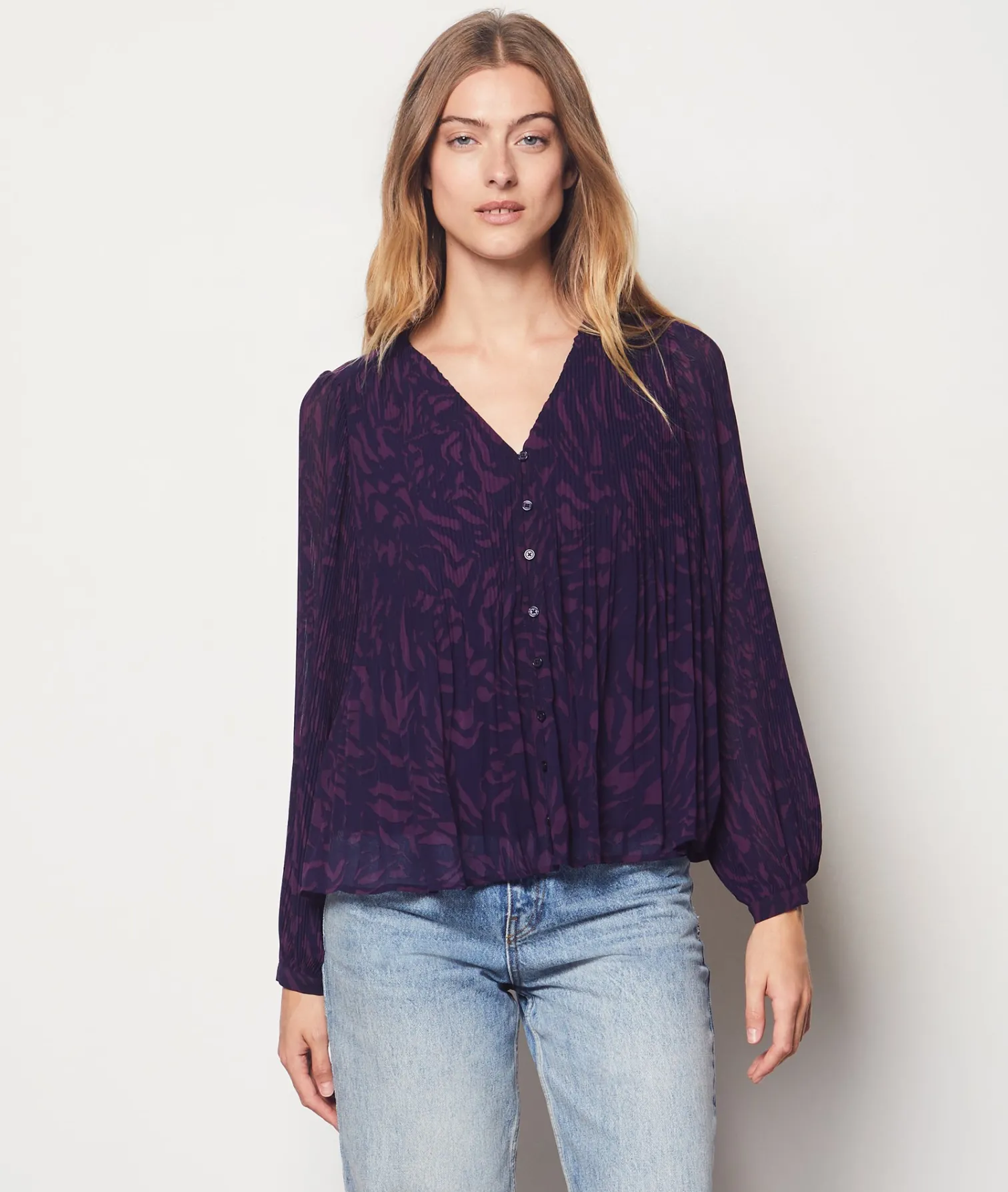Etam Pleated Long-sleeved Shirt VIOLETPRINTEDIMP. Flash Sale