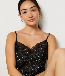 Etam Polka Dot Satin Camisole with Lace Details IMPFDBLACK Outlet