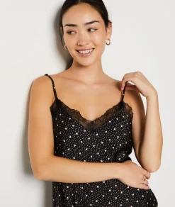 Etam Polka Dot Satin Nightdress with Lace Details IMPFDBLACK Sale