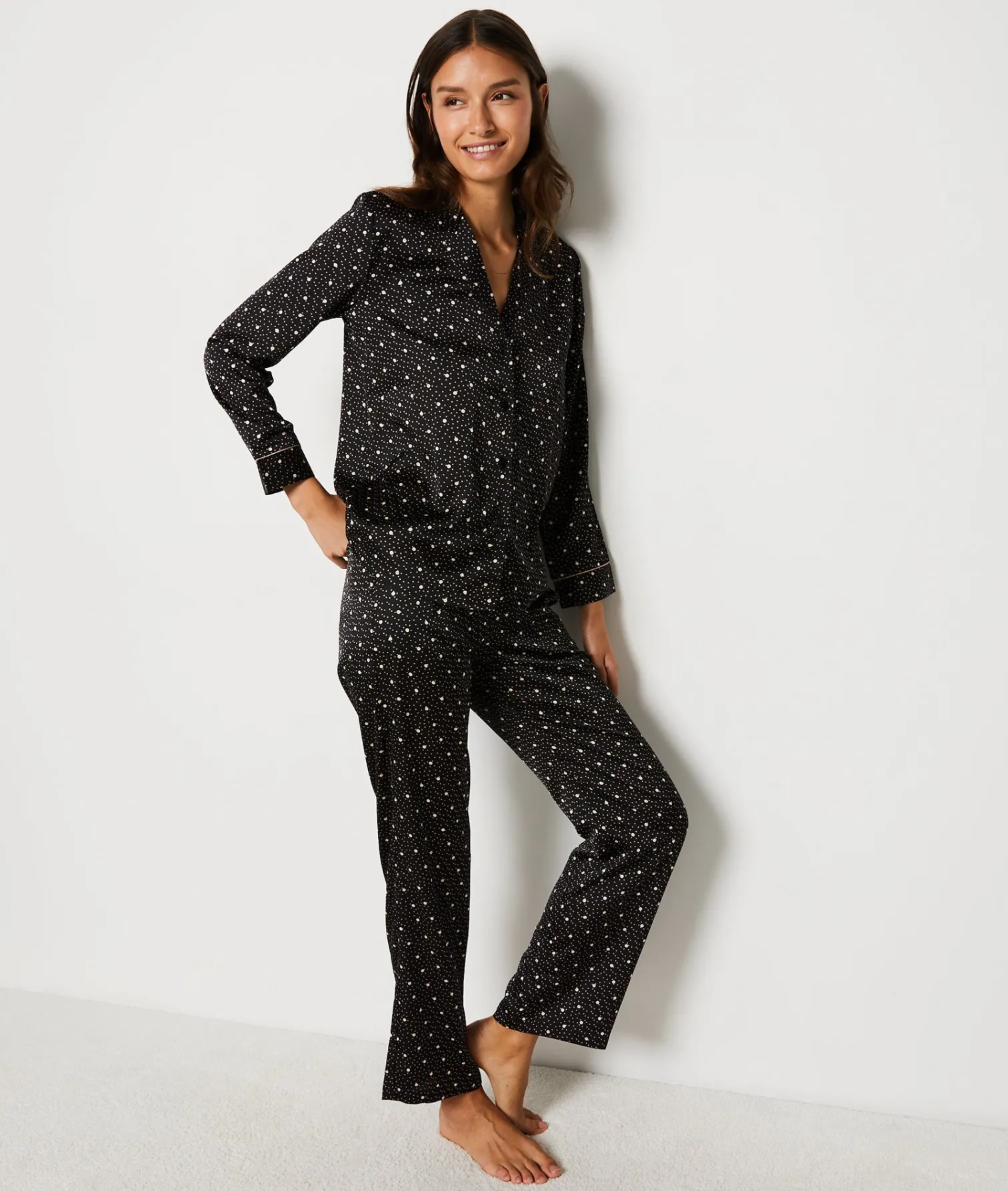 Etam Polka Dot Satin Nightshirt IMPFDBLACK Clearance