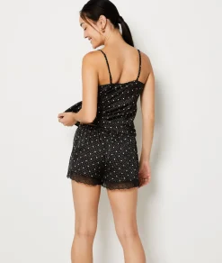Etam Polka Dot Satin Shorts with Lace Details IMPFDBLACK Clearance