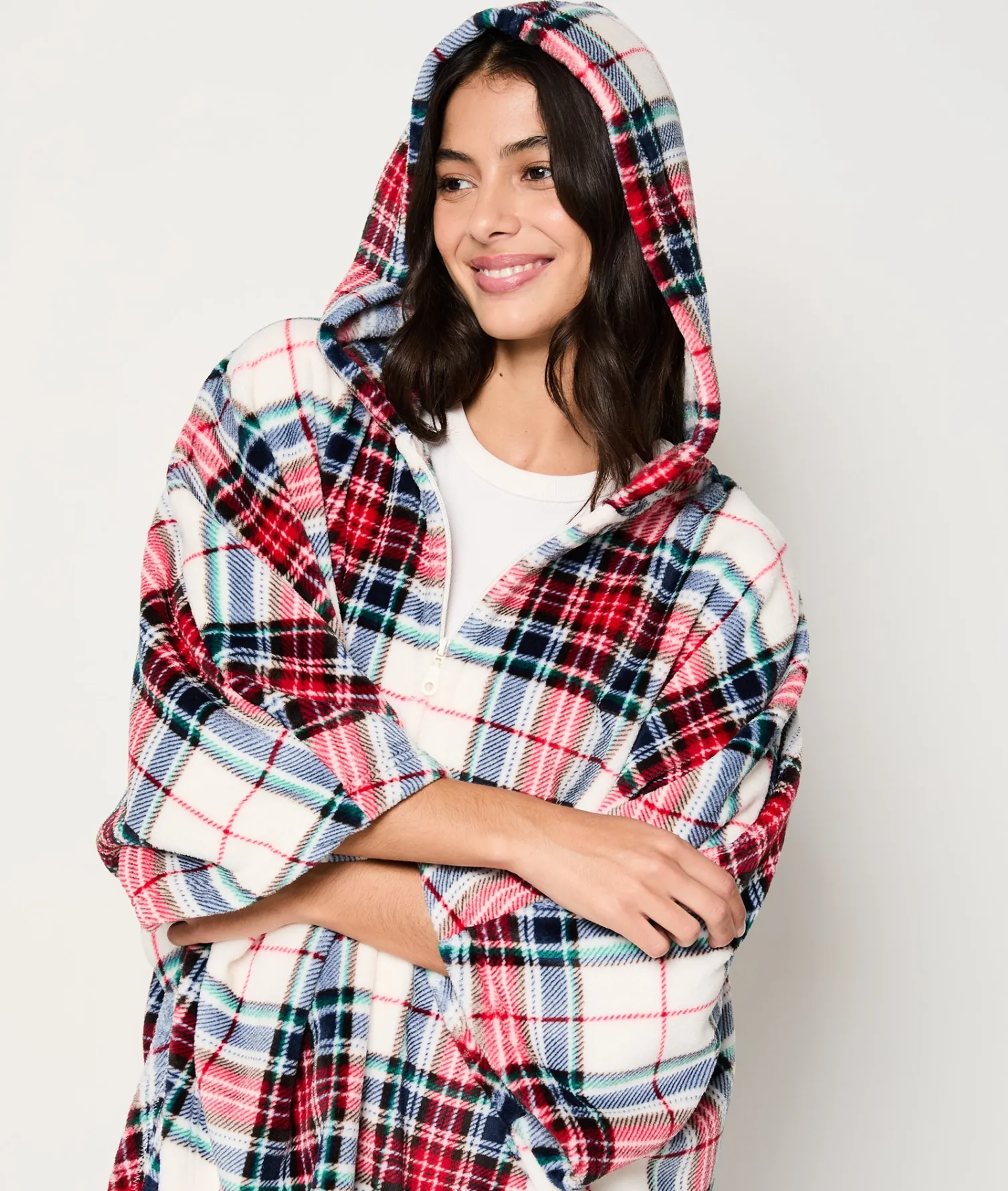 Etam Poncho à carreaux ECRU Fashion