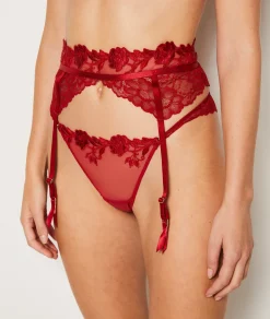 Etam Porte-jarretelle dentelle et broderie ROUGE Discount