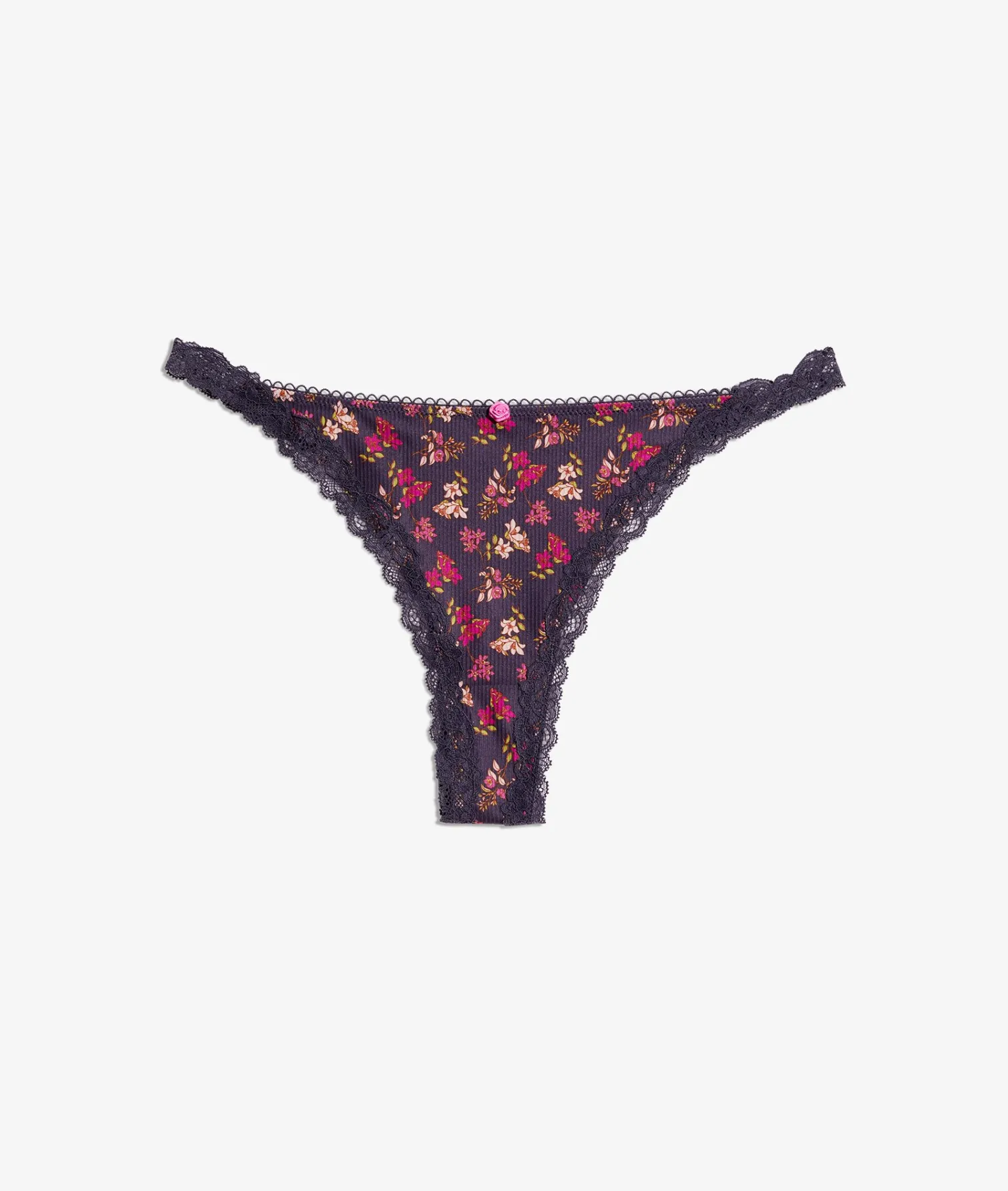 Etam Printed Tanga with Lace Details IMPFDBLACK New