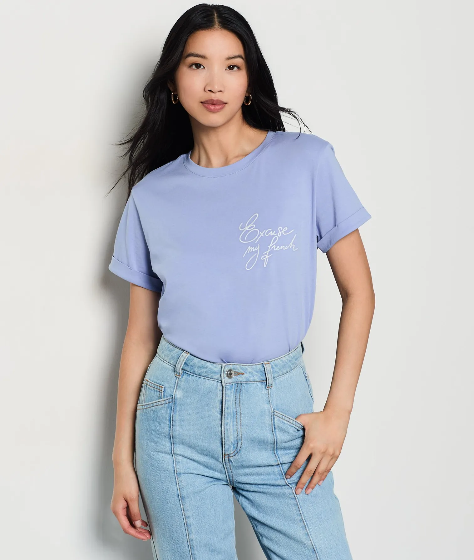 Etam Printed T-shirt "Excuse my French" in cotton BLUE Cheap