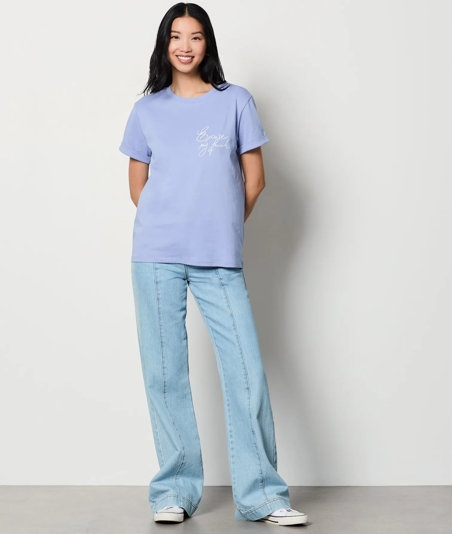 Etam Printed T-shirt "Excuse my French" in cotton BLUE Cheap