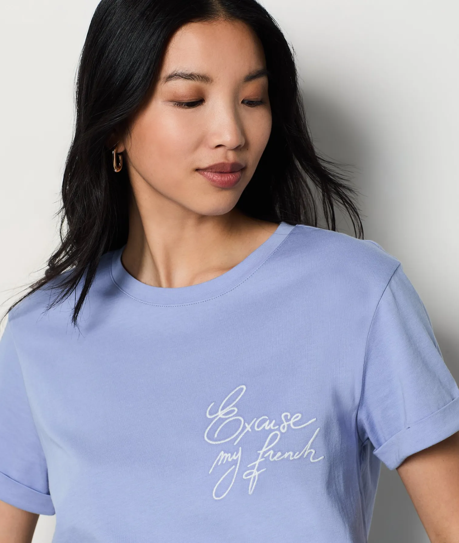 Etam Printed T-shirt "Excuse my French" in cotton BLUE Cheap
