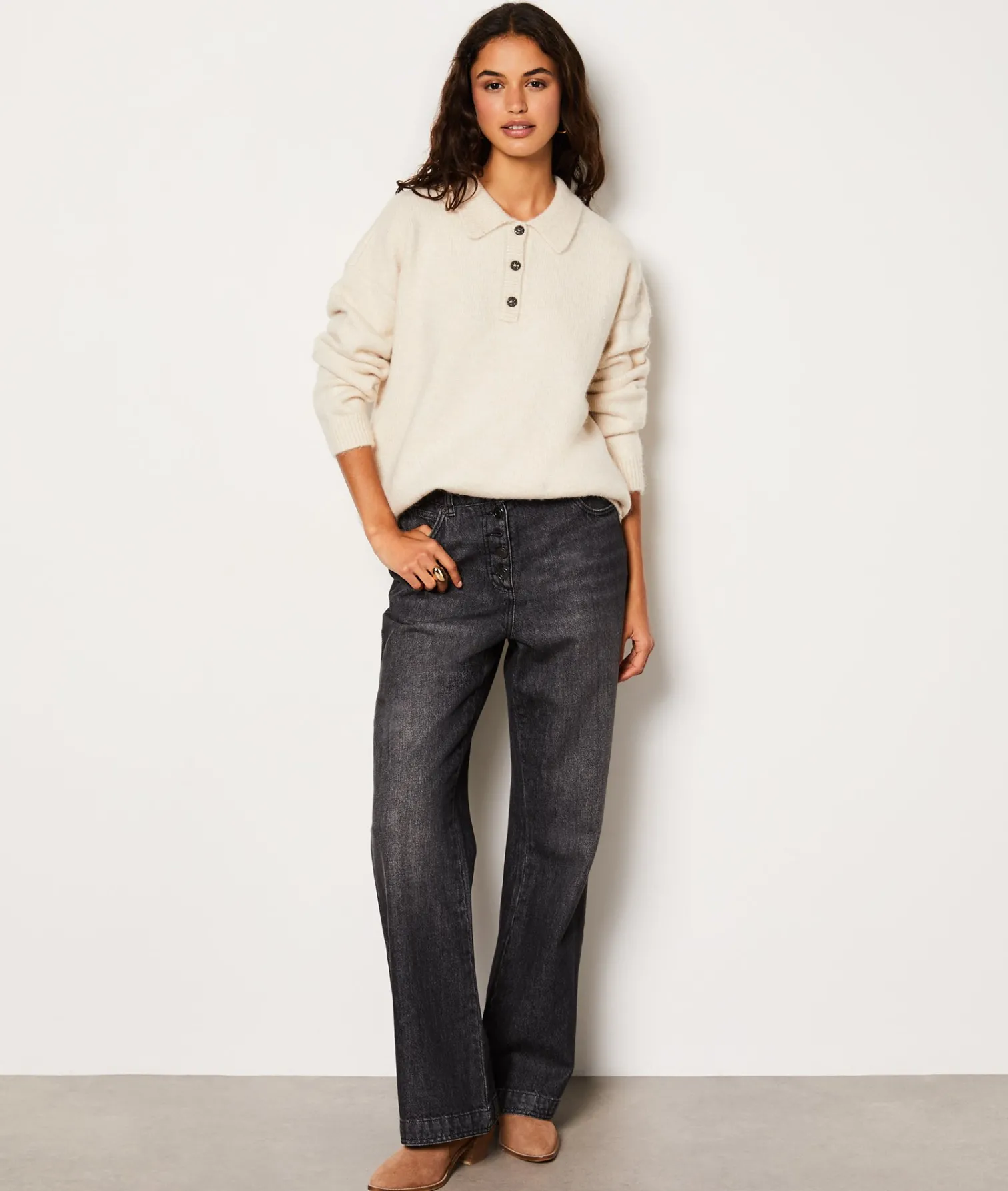 Etam Pull col boutonné ECRU Discount