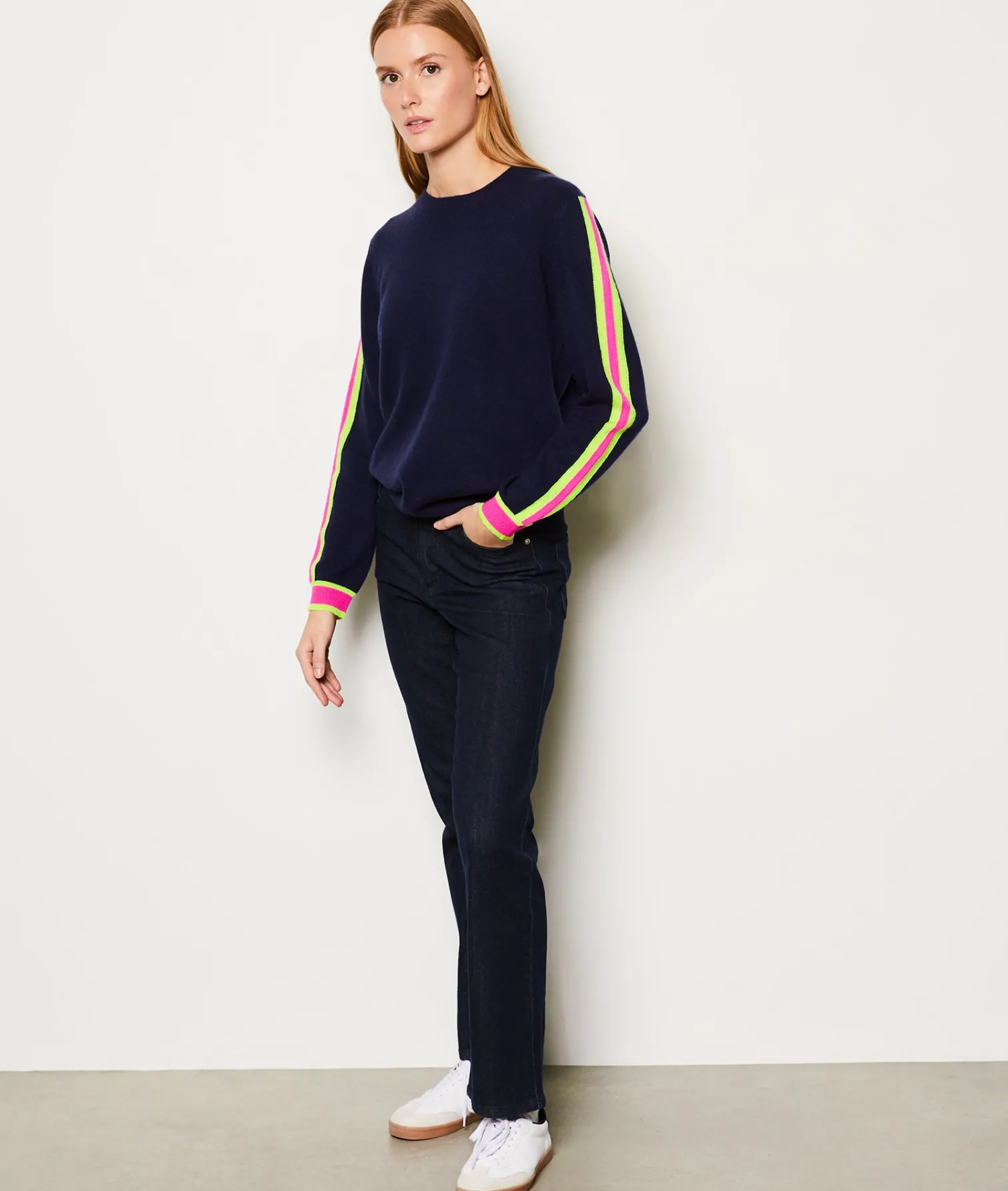 Etam Pull col rond 100% cachemire patch MARINE Hot